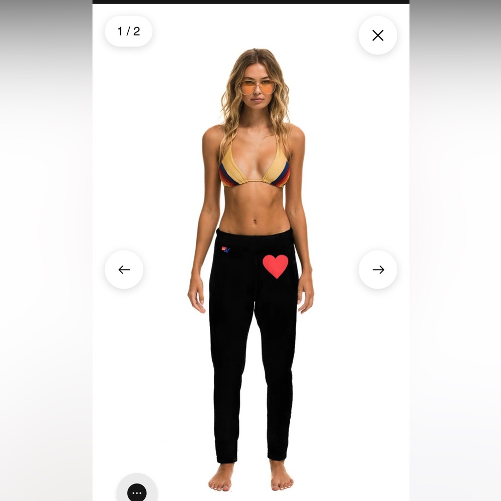 Aviator Nation Black Track Pants with Red Heart